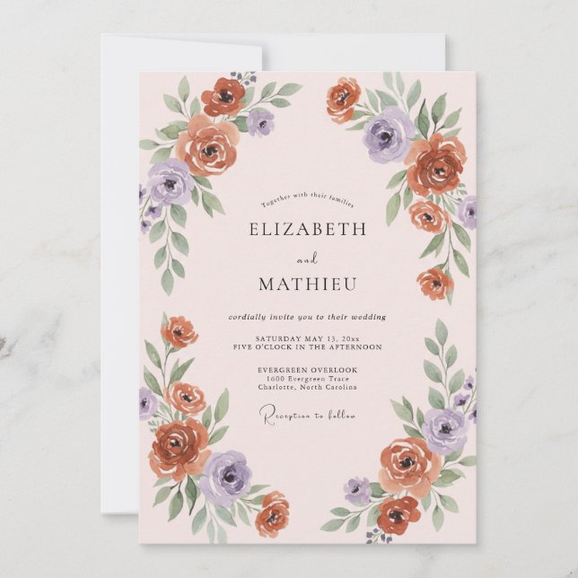 Terracotta Lilac Foliage Sage Wedding Invitation (Front)