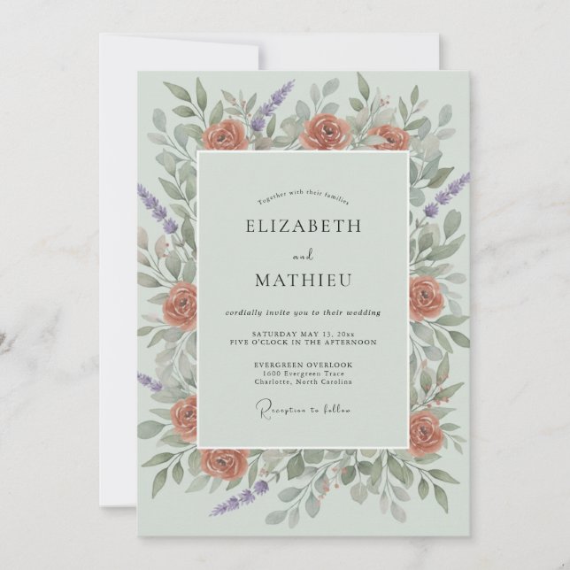 Terracotta Lilac Wildflower Wedding Invitation (Front)