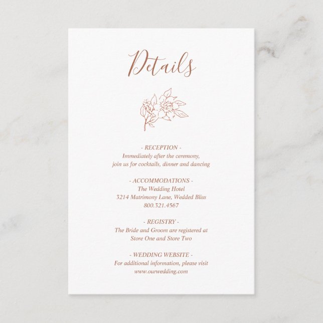 Terracotta Line Art Floral Elegant Wedding Enclosure Card (Front)