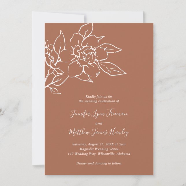Terracotta Line Art Floral Elegant Wedding Invitation (Front)