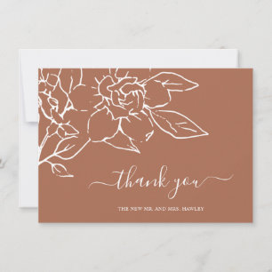 Terracotta Line Art Floral Elegant Wedding Thank You Card