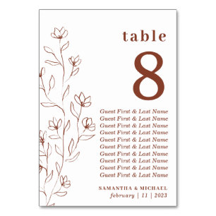 Terracotta Line Art Floral Sketch Seating Table Number