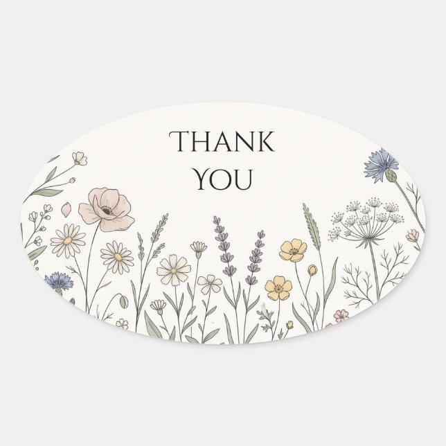 Terracotta Line Art Floral Thank You Sticker (Front)