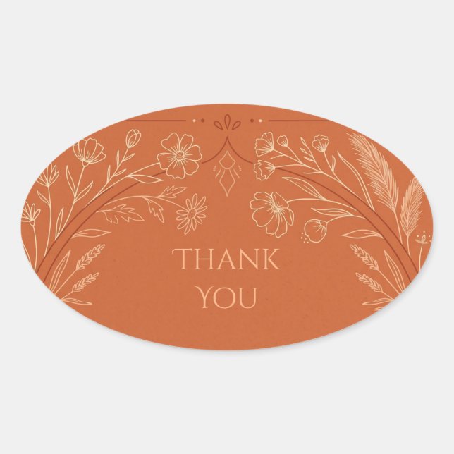 Terracotta Line Art Floral Thank You Sticker (Front)