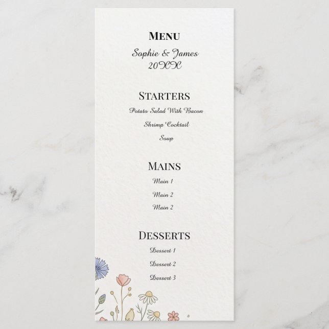 Terracotta Line Art Floral Wedding Menu (Front)