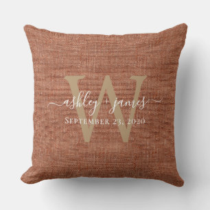 TerraCotta Linen Monogram Wedding Keepsake Cushion