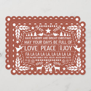 Terracotta Love Peace Joy papel picado Christmas Holiday Card