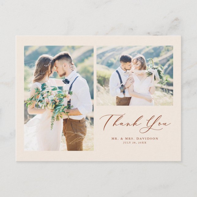 Terracotta Lovely Script Photo Collage Thank You Postcard (Front)