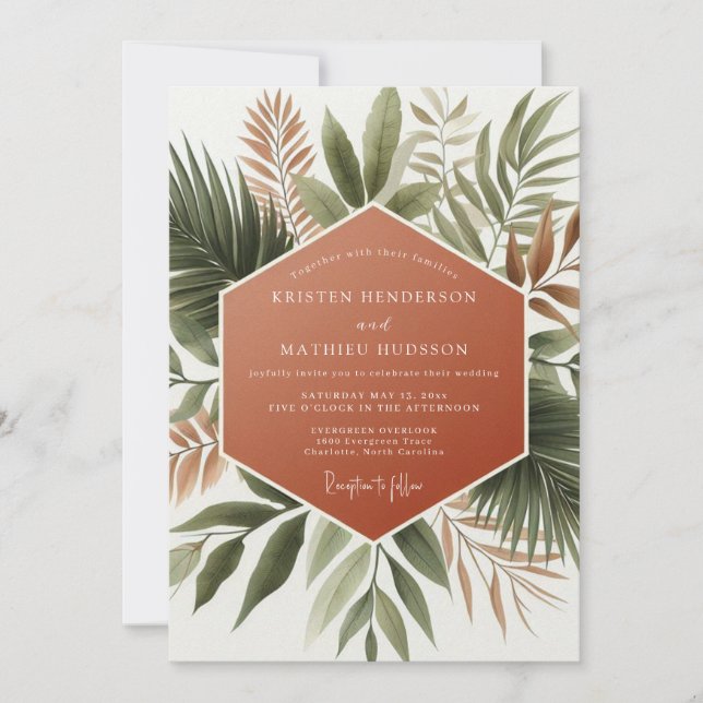 Terracotta Lush Botanical Wedding Invitation (Front)
