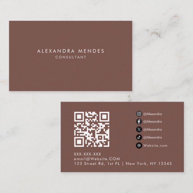 Terracotta Luxury Minimalist QR Code Professional Business Card (Front/Back)