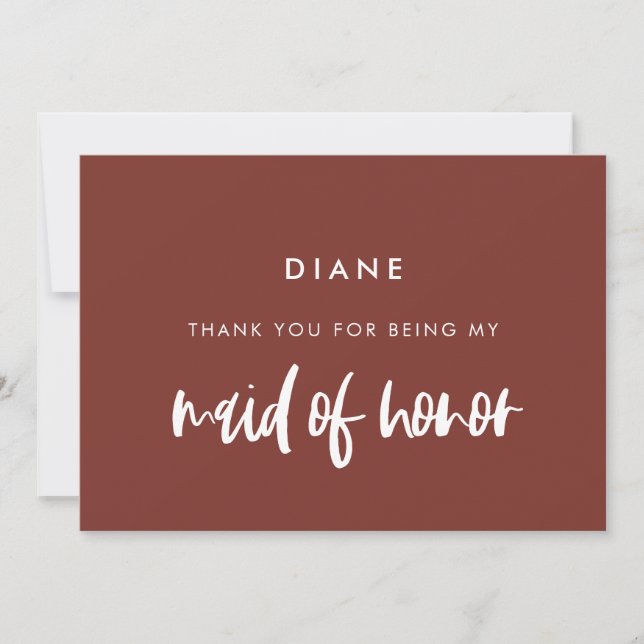Terracotta Maid of honor thank you text card (Front)