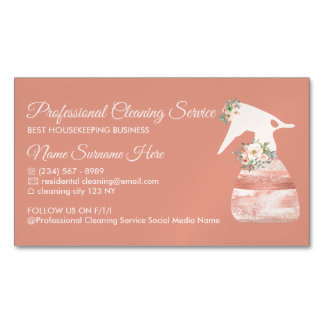 Terracotta Maid Spray Flower Cleaning Magnetic Business Card