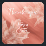 terracotta maple leaves fall wedding square sticker<br><div class="desc">These autumnal wedding thank you stickers have a terracotta colour theme featuring subtle monochromatic maple leaves accenting a blush to terracotta gradient background - by katz_d_zynes</div>