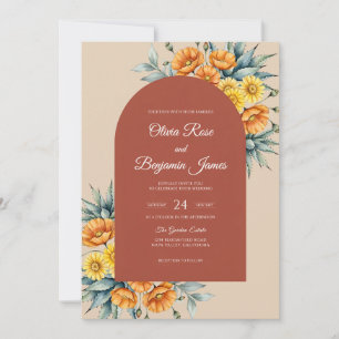 Terracotta Marigold Eucalyptus Wedding Invitation