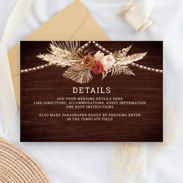 Terracotta Maroon Floral Pampas Wedding Details Enclosure Card (Creator Uploaded)