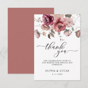 Terracotta Marsala Burgundy Floral Fall Wedding Thank You Card