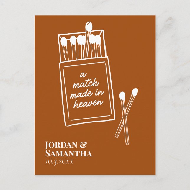 Terracotta Match Made in Heaven Save the Date Postcard (Front)