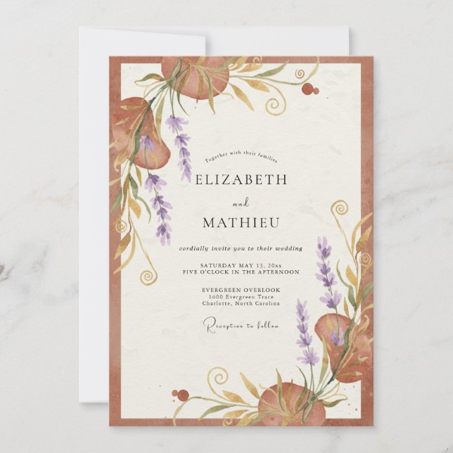 Terracotta Mauve Botanical Wedding Invitation (Front)