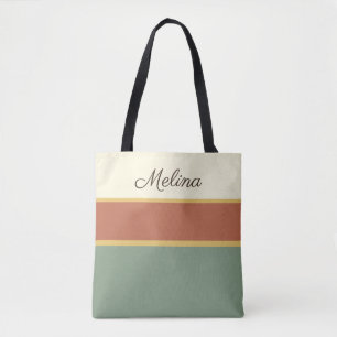 Terracotta Meadow Personalised Striped Tote Bag