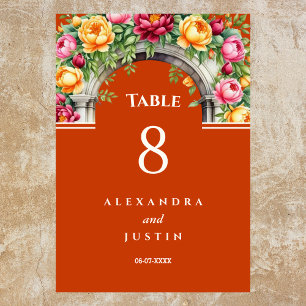 Terracotta Mediterranean Floral Arch Wedding   Table Number