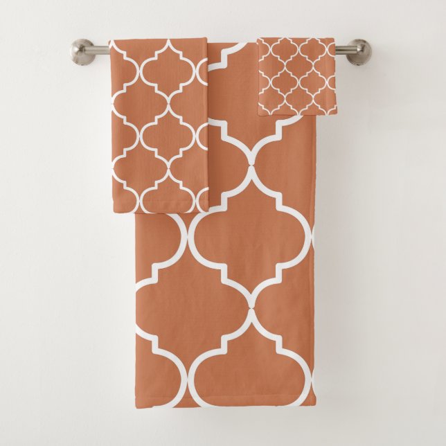 Terracotta Mediterranean Moroccan Pattern Bath Towel Set (Insitu)
