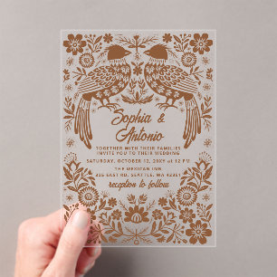 Terracotta Mexican Birds Otomi Floral Wedding Acrylic Invitations