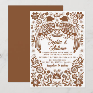 Terracotta Mexican Birds Otomi Floral Wedding Invitation