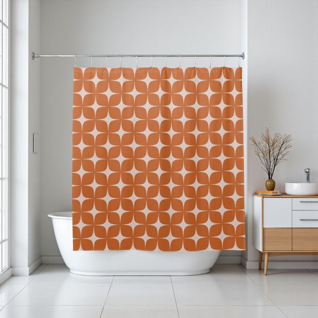 Terracotta Mid Century Modern Boho Geometric  Shower Curtain (Terracotta Mid Century Modern Boho Geometric Shower Curtain)