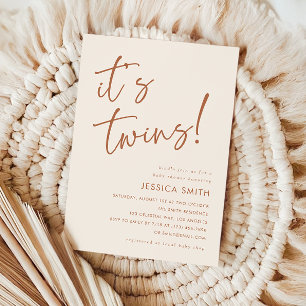 Terracotta Minimal Bohemian Twins Baby Shower Invitation