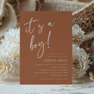 Terracotta Minimal Boho Boy Baby Shower Invitation
