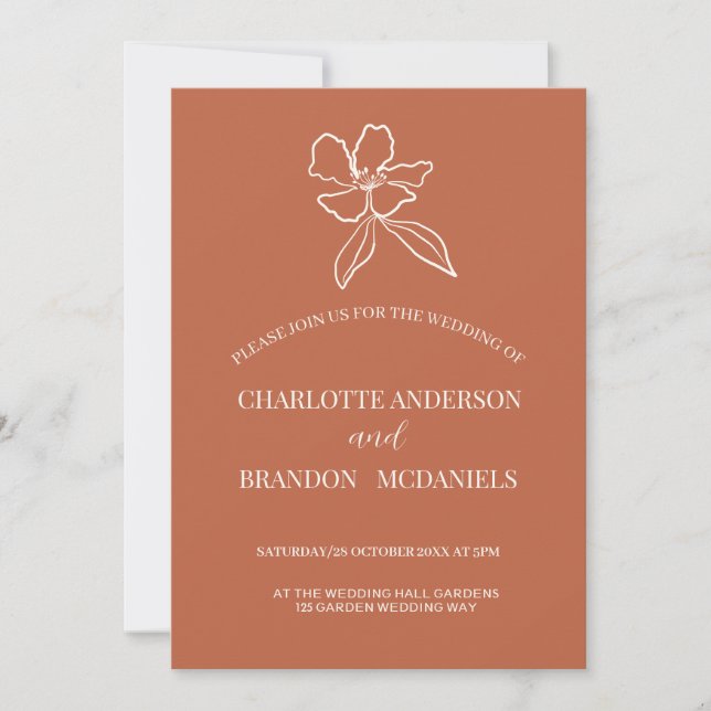 Terracotta Minimal Floral Wedding  Invitation (Front)