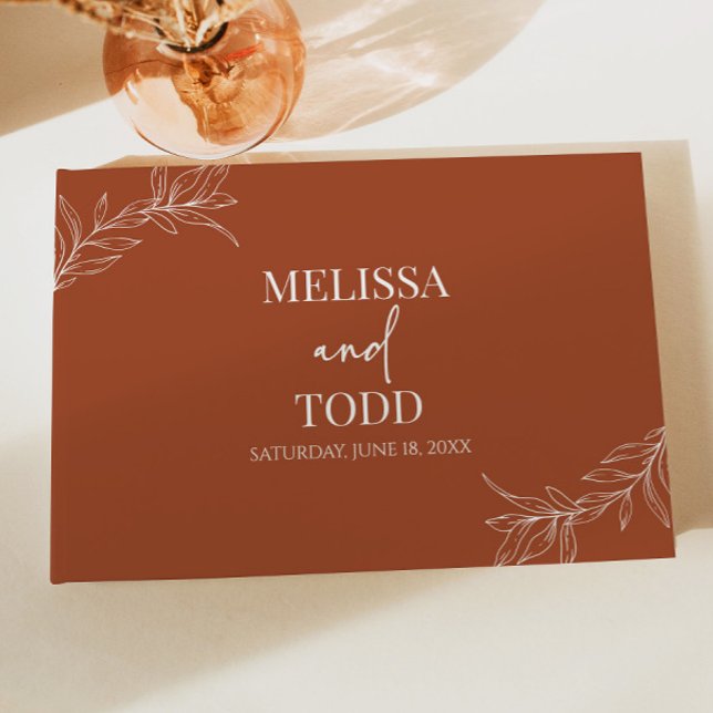 Terracotta Minimal Minimalist Branch Leaf Wedding Guest Book (Creator Uploaded)