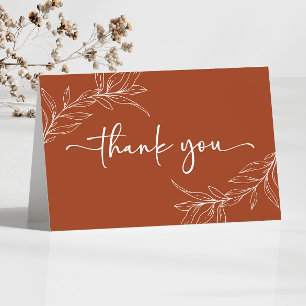Terracotta Minimal Minimalist Branch Leaf Wedding Thank You Card