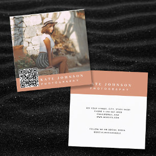 Terracotta Minimal Photo QR Code Social Media  Square Business Card