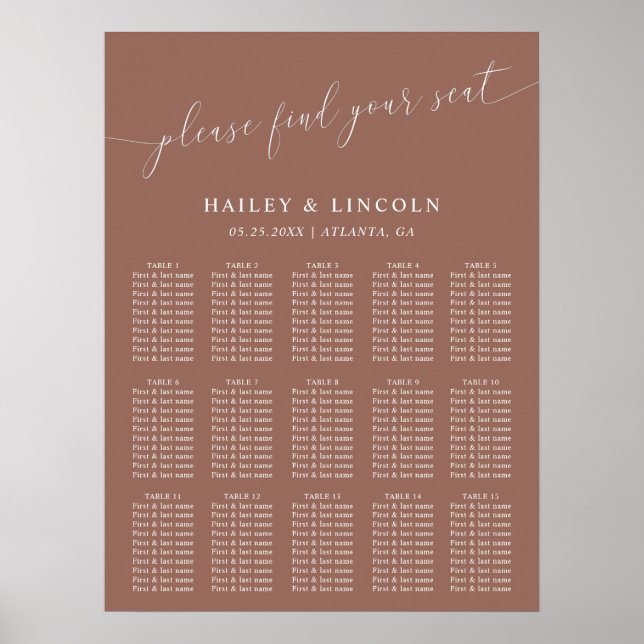 Terracotta Minimal Wedding Seating Chart (Front)