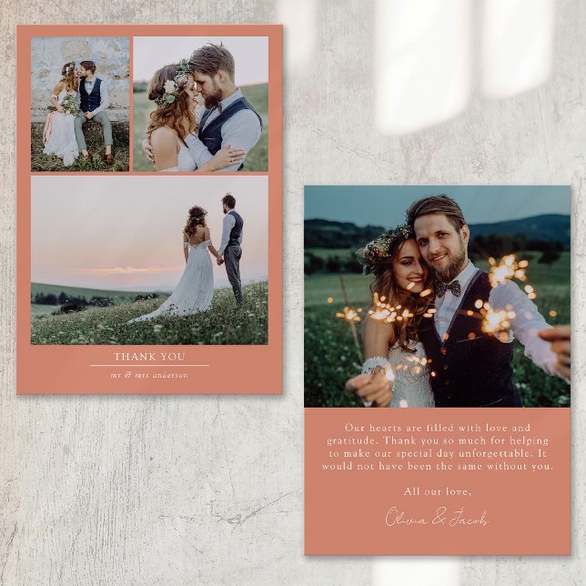 Terracotta Minimalist 4 Photo Wedding Thank You Card (Creator Uploaded)