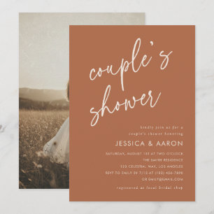 Terracotta Minimalist Boho Couple's Shower Photo Invitation