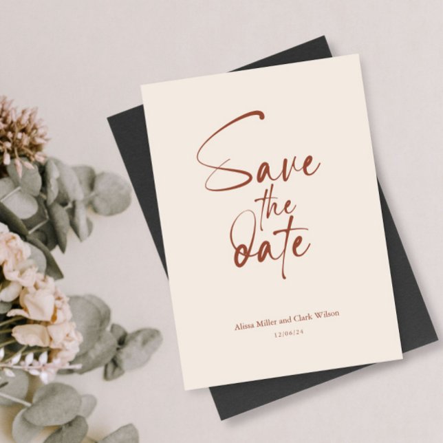 Terracotta Minimalist Bold Save The Date Script Invitation (Creator Uploaded)