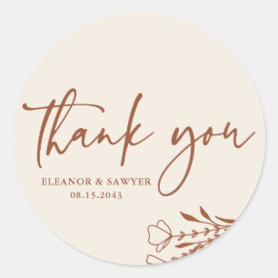 Terracotta Minimalist Bouquet Wedding Thank You Classic Round Sticker