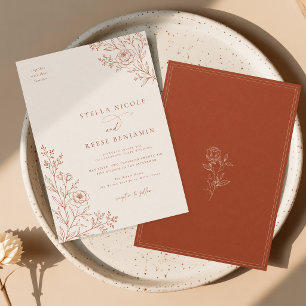 Terracotta Minimalist Burnt Orange Boho Wedding Invitation