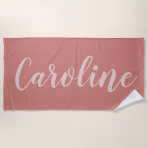Terracotta Minimalist Calligraphy Personalised  Beach Towel