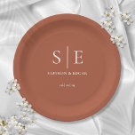 Terracotta Minimalist Chic Monogram Wedding Paper Plate<br><div class="desc">This chic minimalist terracotta wedding paper plate can be personalised with your monogram initials,  names and special date. Designed by Thisisnotme©</div>