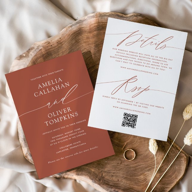 Terracotta Minimalist Double-Sided Wedding Invitation (Creator Uploaded)