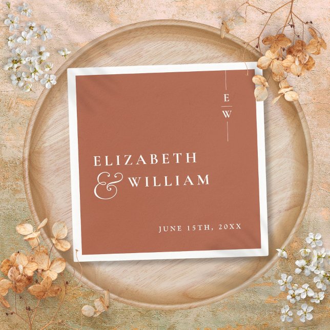 Terracotta Minimalist Elegant Monogram Wedding Napkin (Terracotta Minimalist Elegant Monogram Wedding Napkins)