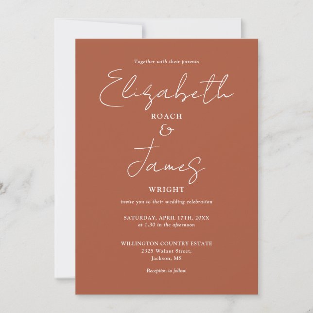 Terracotta Minimalist Elegant QR Code Wedding Invitation (Front)
