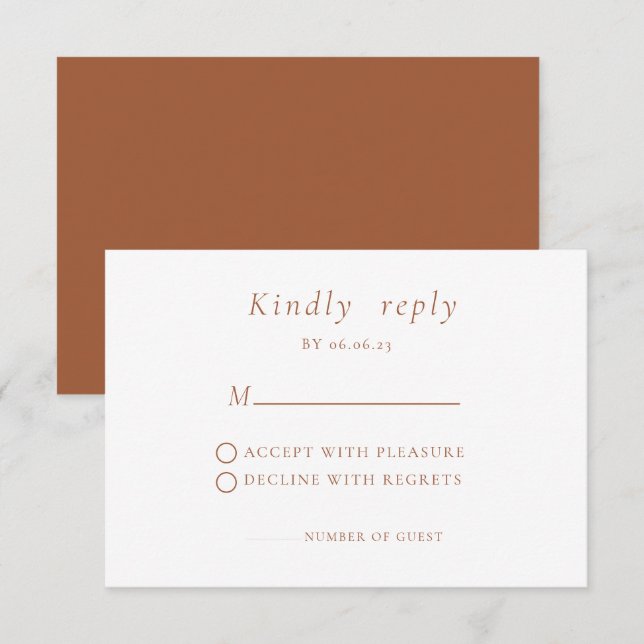 Terracotta Minimalist Elegant Wedding RSVP Card (Front/Back)