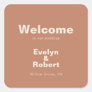 Terracotta Minimalist Formal Wedding Welcome  Square Sticker