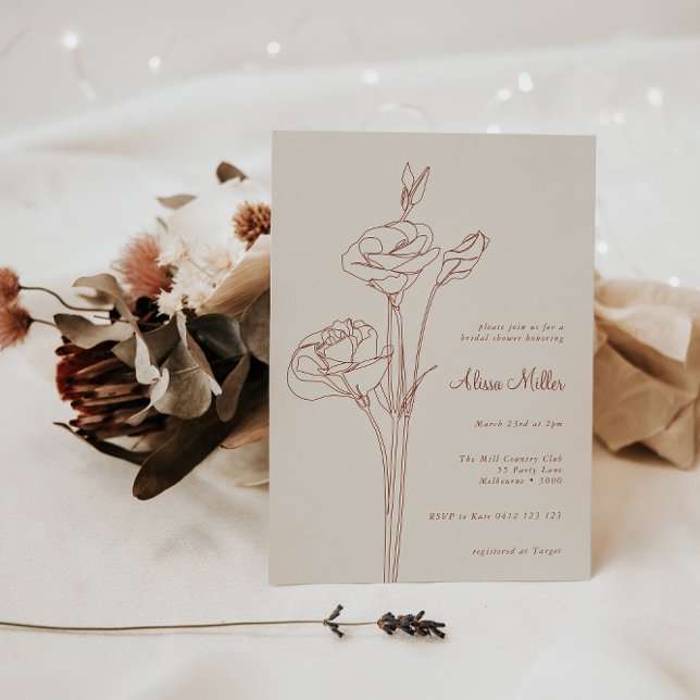Terracotta Minimalist Line Floral Bridal Shower Invitation (Creator Uploaded)