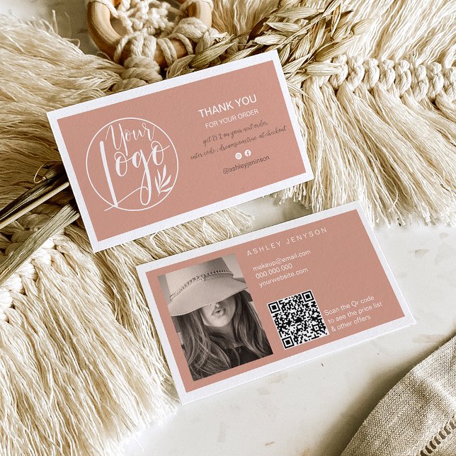 Terracotta minimalist logo Qr order thank you Business Card (Creator Uploaded)