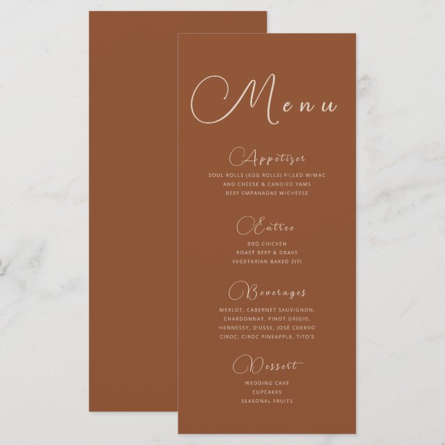 Terracotta Minimalist Menu (Front/Back)